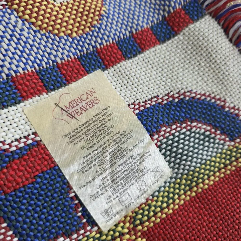 Vintage Back To School Woven Tapestry Throw Blanket American Weavers 90s Cotton